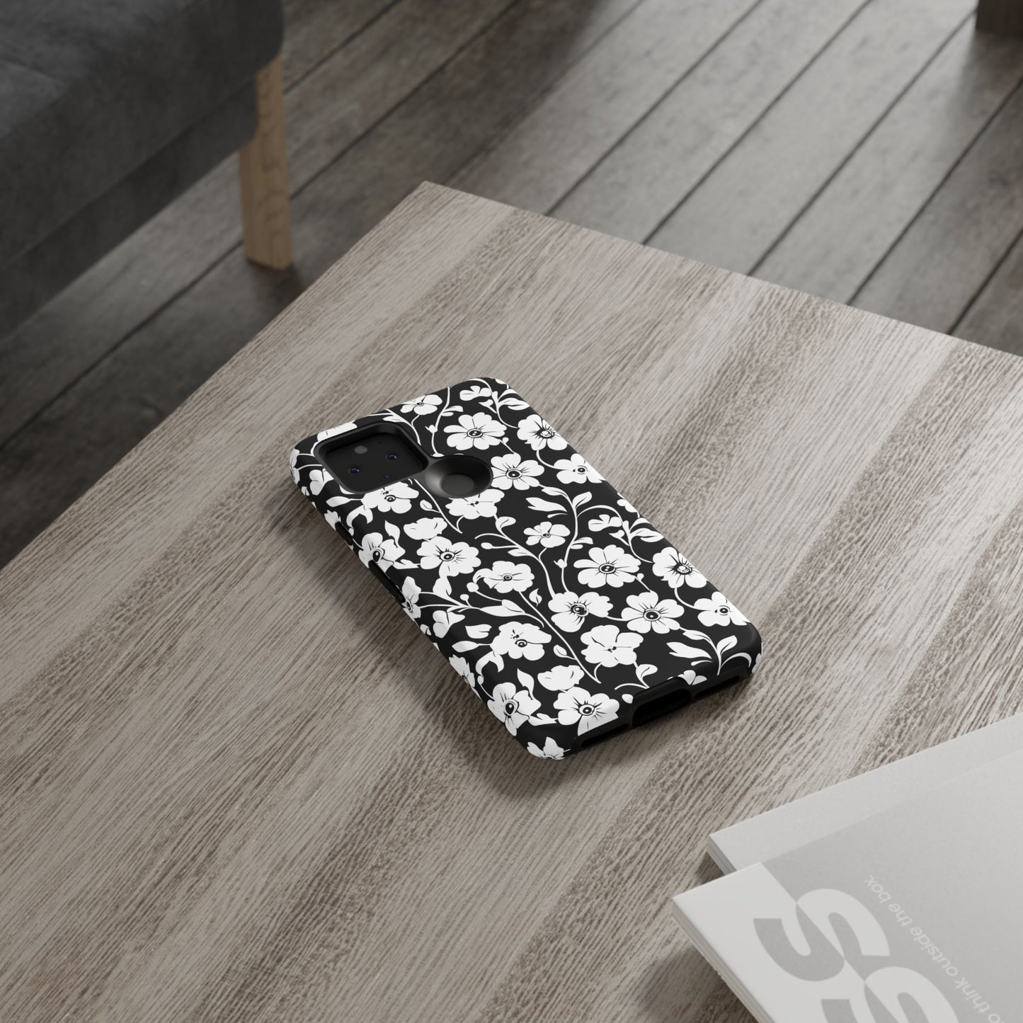 Floral Noir Tough Phone Case — Black & White Flower Protective Cover