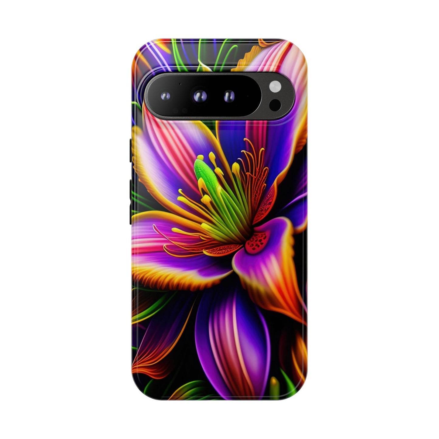 Floral Neon Tough Phone Case — Vivid Purple & Orange Lily Protective Cover
