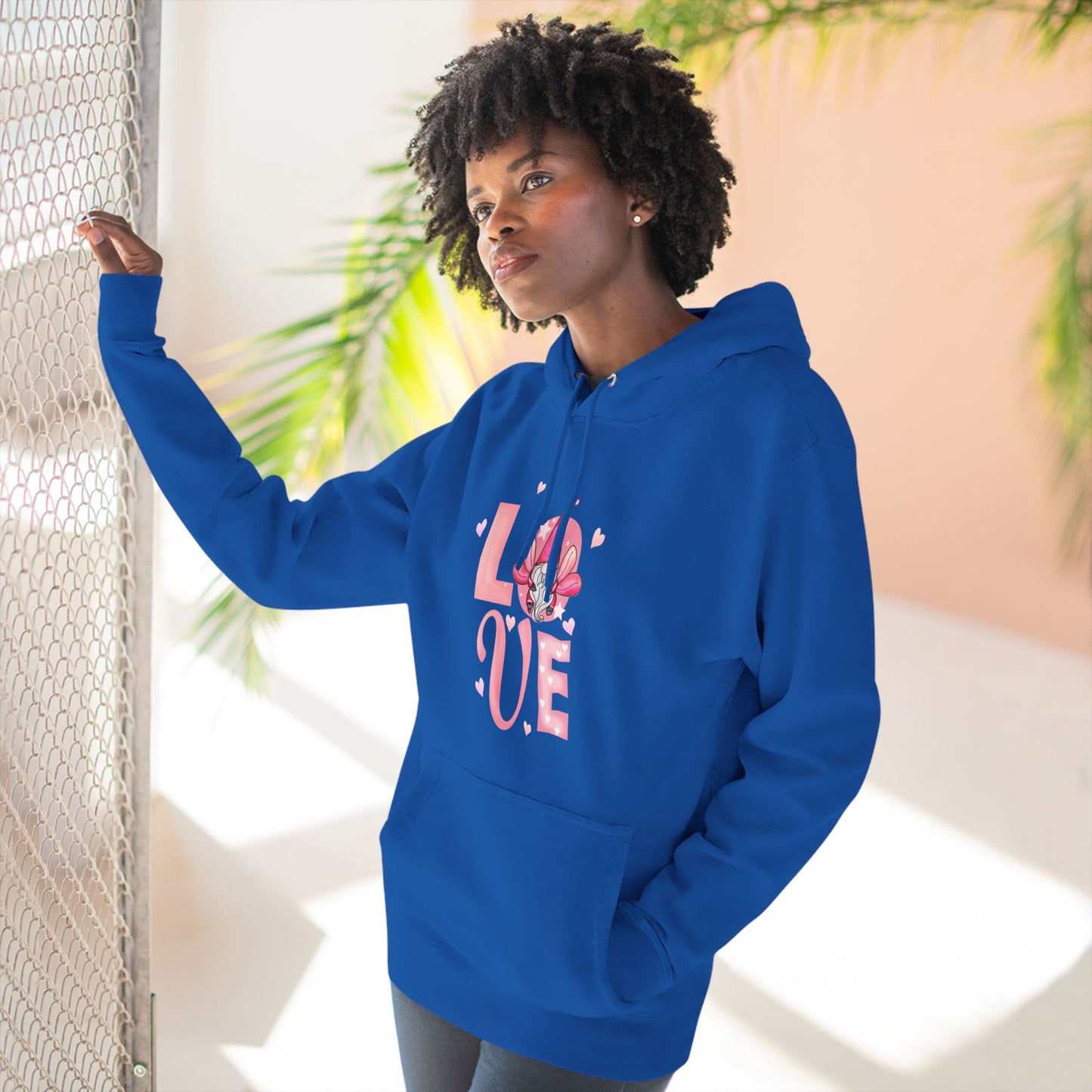 Love Blossom Hoodie — Pink Floral "LOVE" Graphic Fleece Hoodie