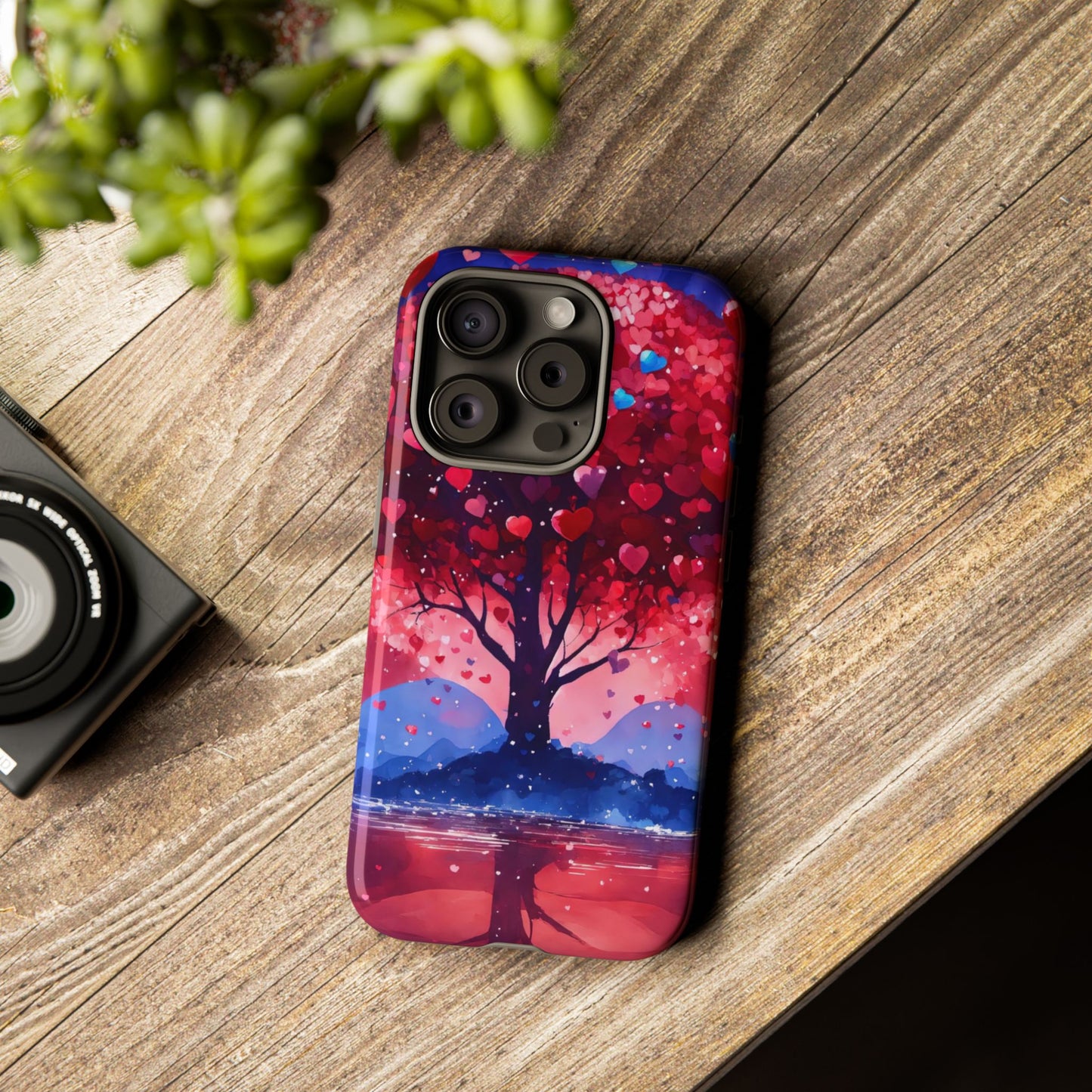 Heart Tree Phone Case — Romantic Red & Blue Protective Tough Case