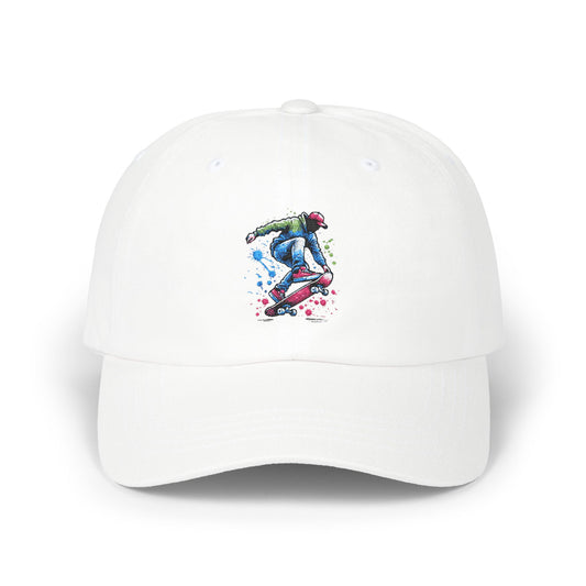 Skateboarder Art Dad Cap - Classic White Baseball Hat for Skate Enthusiasts