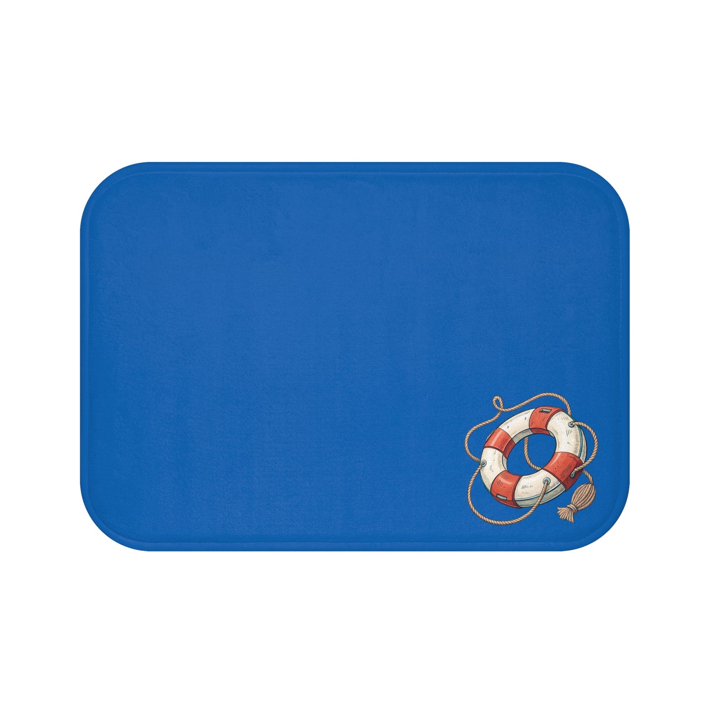 Nautical-Themed Bath Mat, Coastal Bathroom Decor, Blue Bath Rug, Lifesaver Design, Beach House Accessories