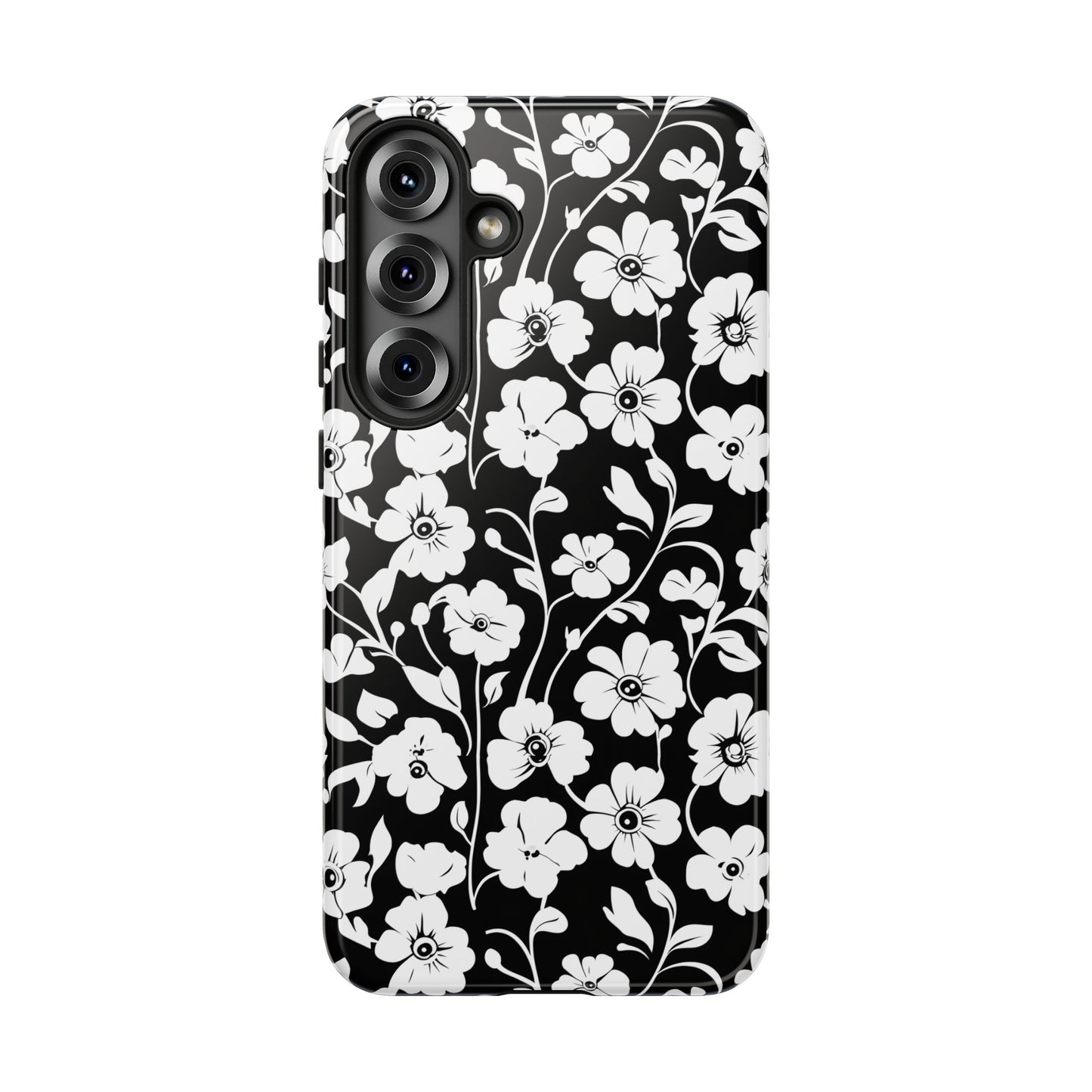 Floral Noir Tough Phone Case — Black & White Flower Protective Cover