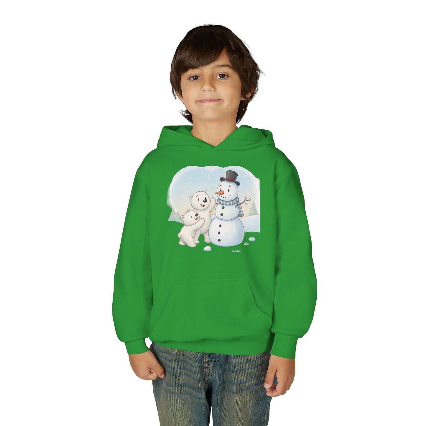 Kids Snowman Hoodie — Cute Polar Bear & Snowman Holiday Sweatshirt