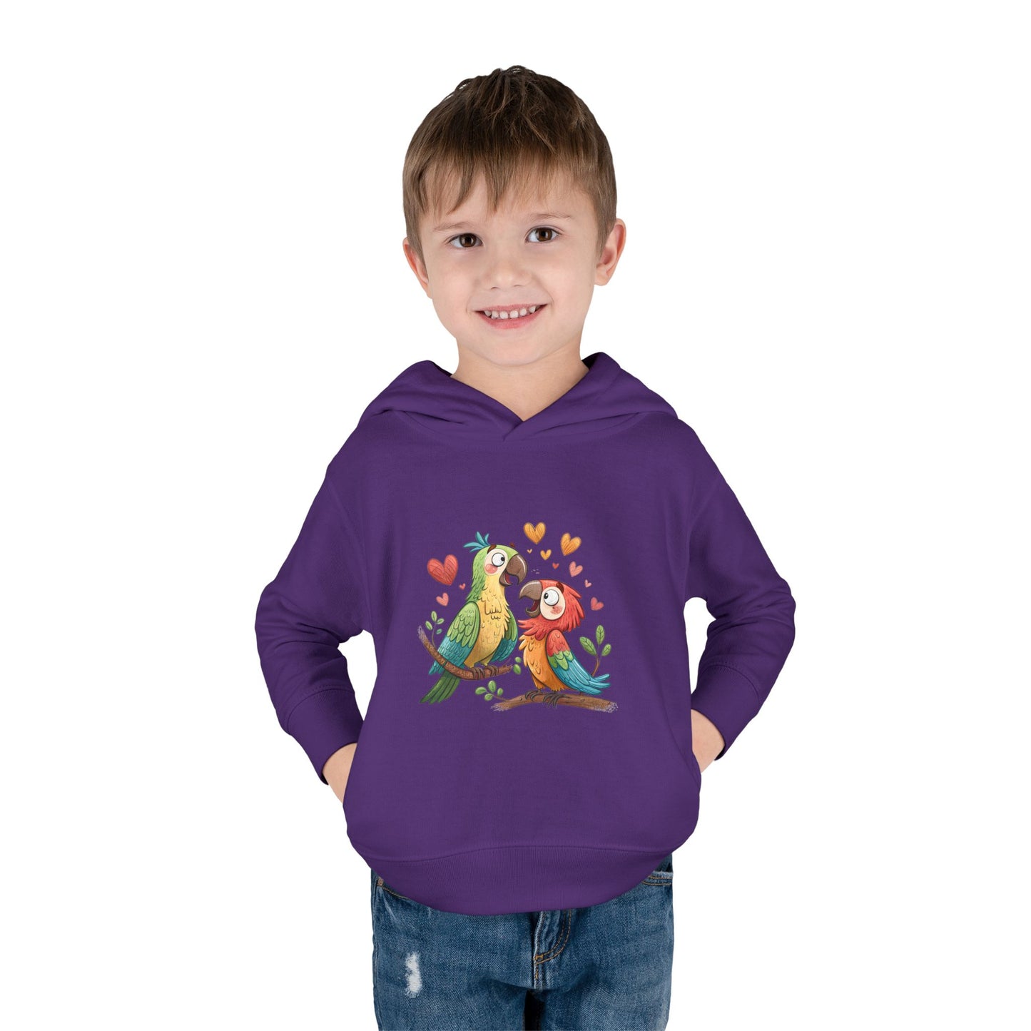 Toddler Hoodie — Cute Parrot Love Pullover (Heart Bird Kids Sweatshirt)