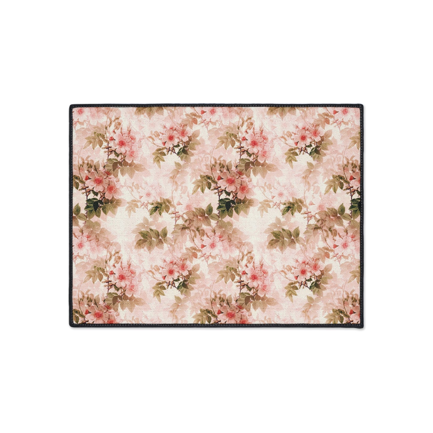 Floral Vintage Heavy-Duty Floor Mat — Pink Rose Garden Rug