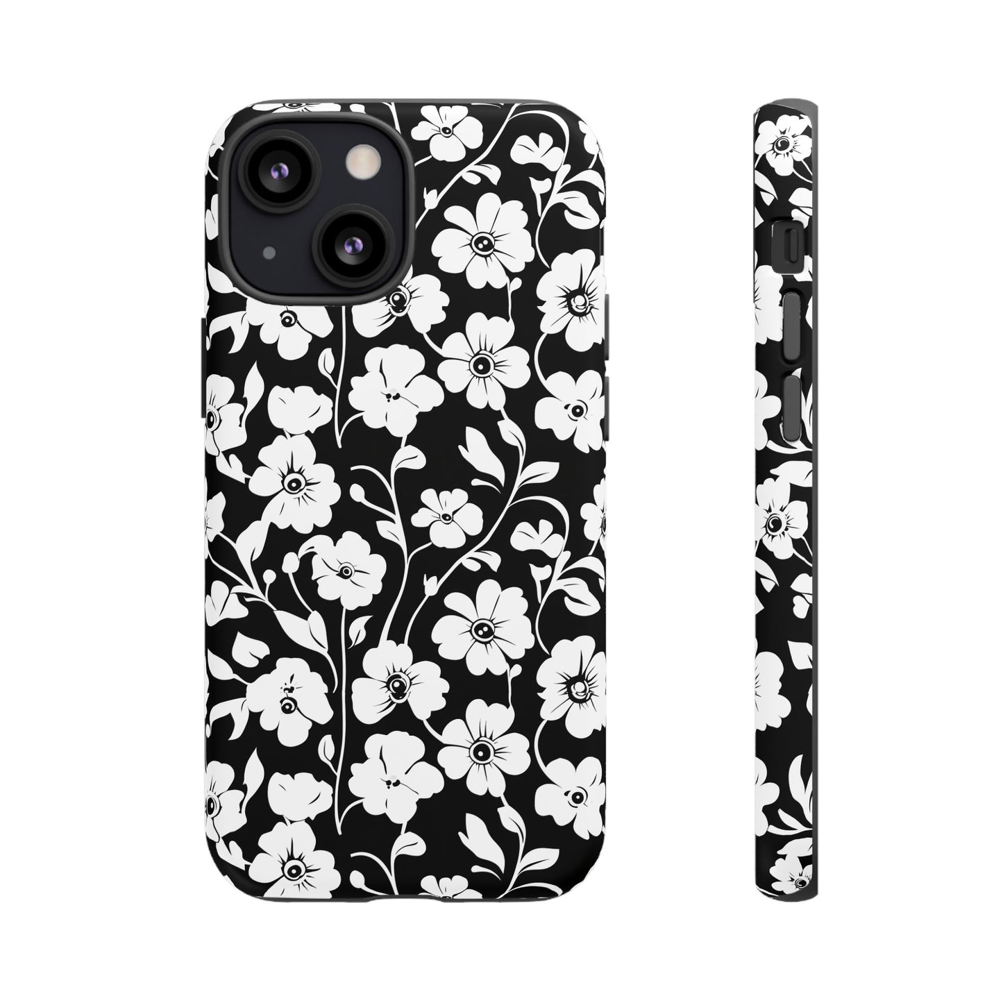 Floral Noir Tough Phone Case — Black & White Flower Protective Cover
