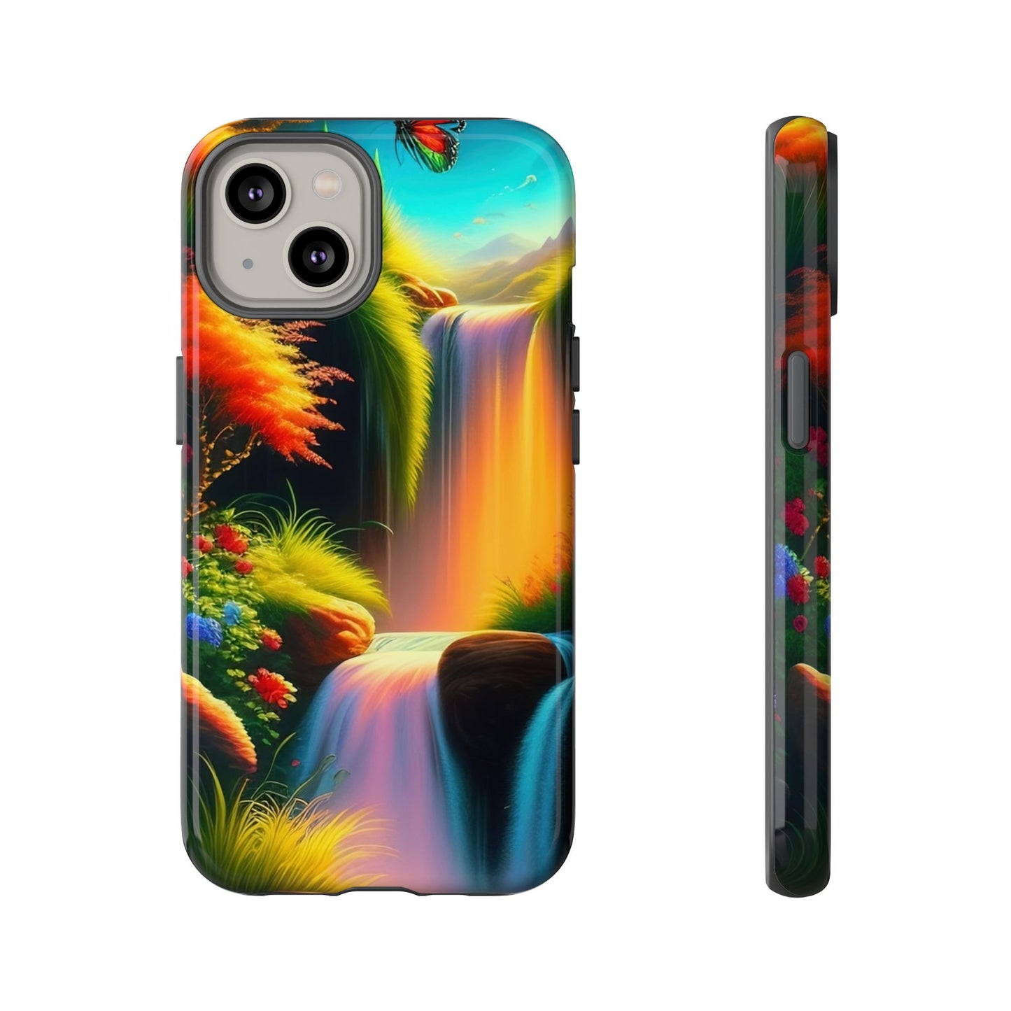 Phone Case - Vibrant Waterfall Landscape with Butterfly | Colorful Nature Protective Case