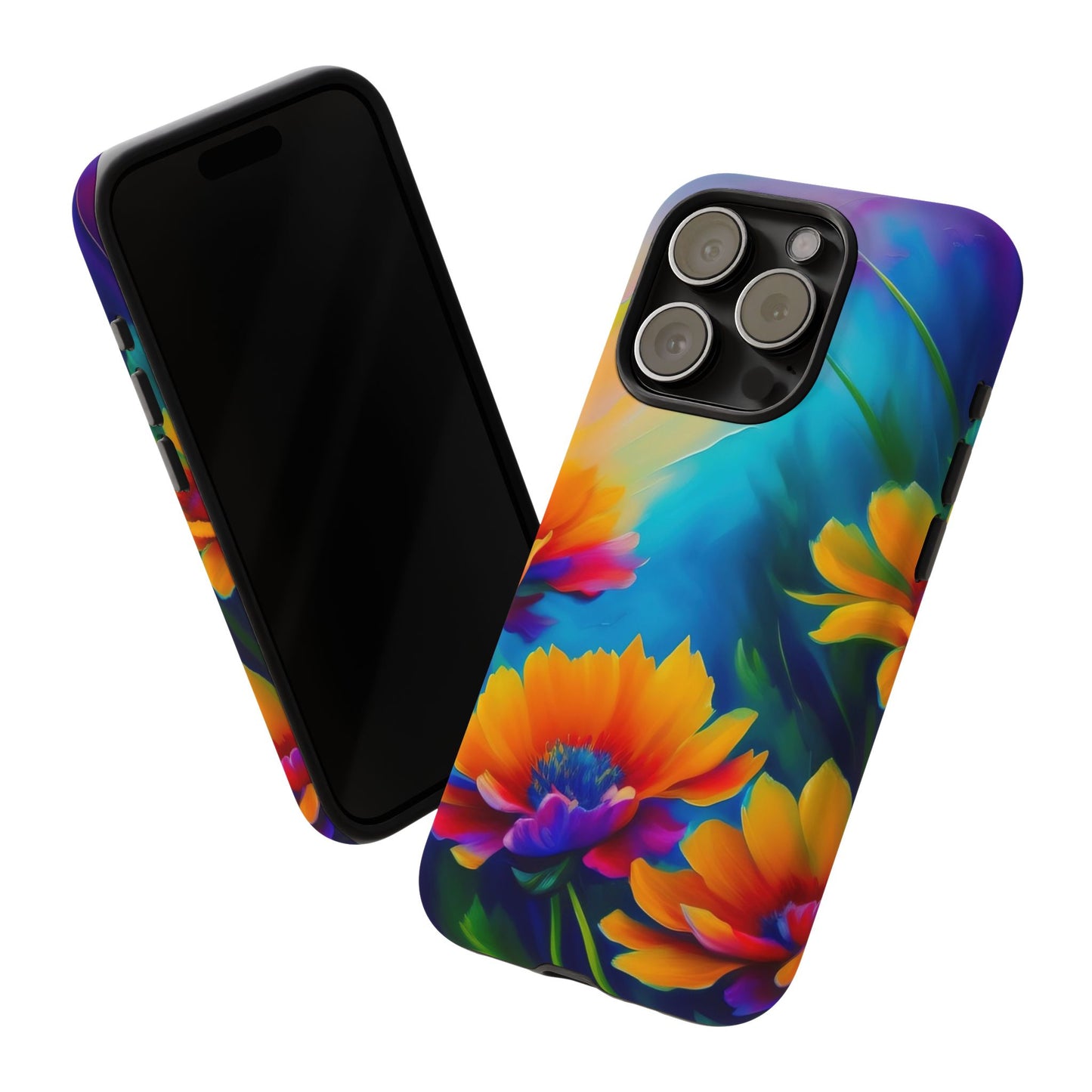 Floral Sunset Tough Phone Case — Vibrant Watercolor Flowers Protective Cover