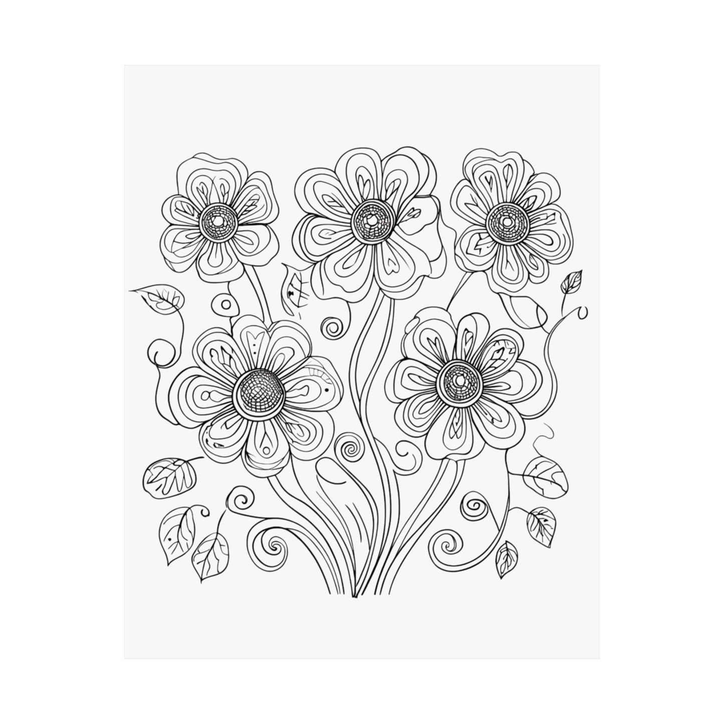 Floral Line Art Poster — Black & White Daisy Bouquet Matte Print - DIY
