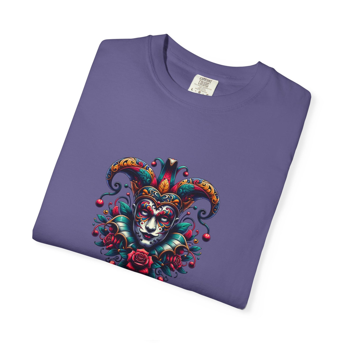 Vibrant Graphic Unisex T-Shirt with Floral Mask Design
