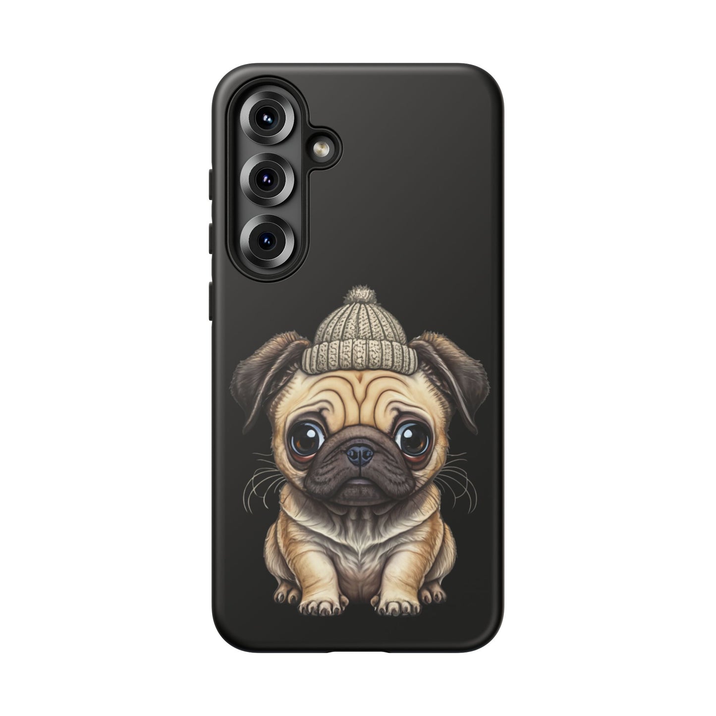 Pug Phone Case – Cute Pug Puppy Illustration on Black Tough Case