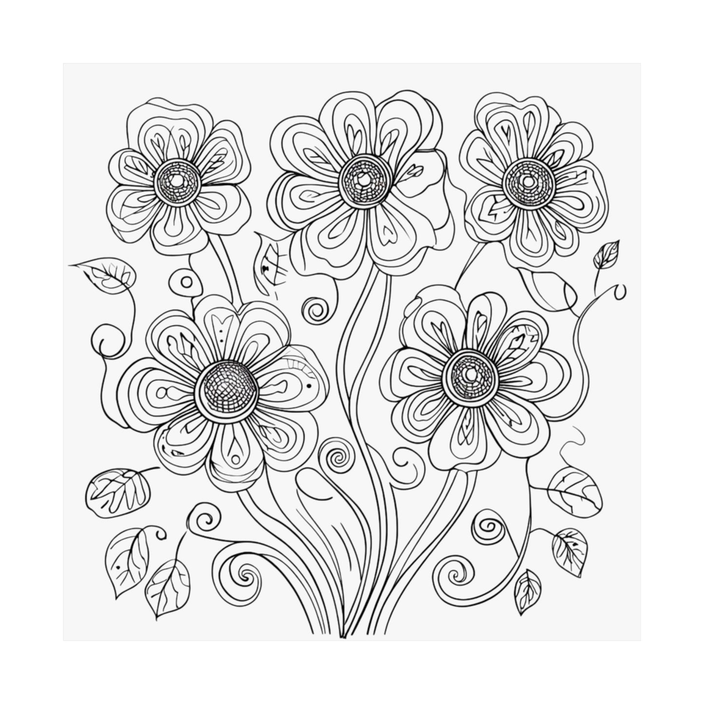 Floral Line Art Poster — Black & White Daisy Bouquet Matte Print - DIY