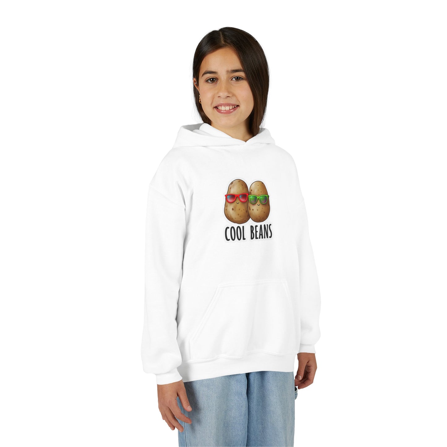 Youth 'Cool Beans' Hoodie – Cute Kids Graphic Sweatshirt with Sunglasses Potato Design