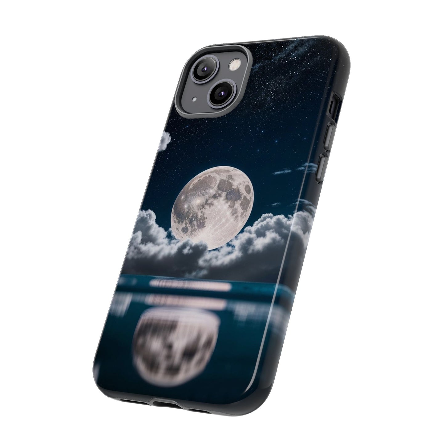 Moonlit Reflection Phone Case — Night Sky Moon & Clouds Tough Case