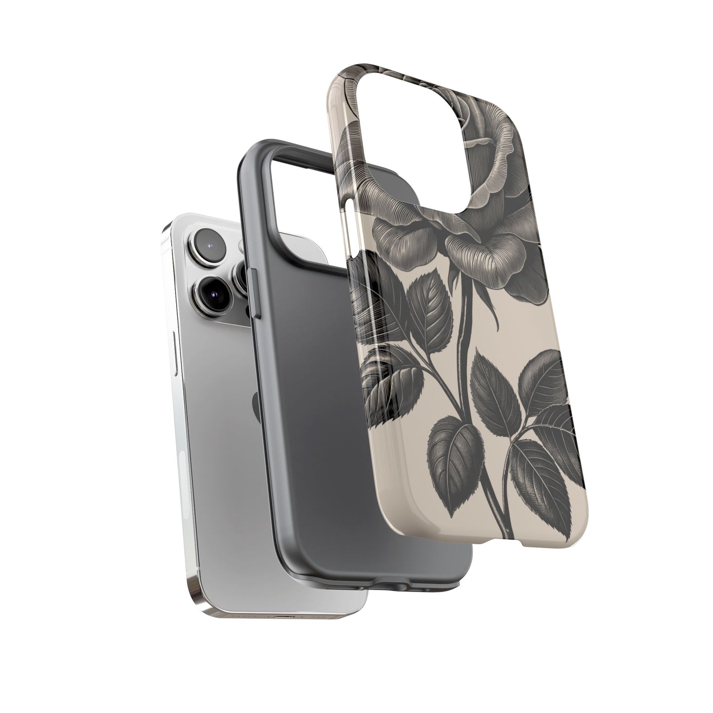 Black Rose Phone Case, Tough Cases with Floral Design, Elegant Tech Accessory, Gift for Flower Lovers, Stylish Protection