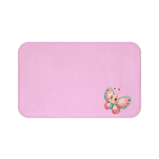 Cute Butterfly Pink Bath Mat | Soft Bathroom Rug for Kids, Bathroom Decor, Nursery Mat, Gift for New Parents