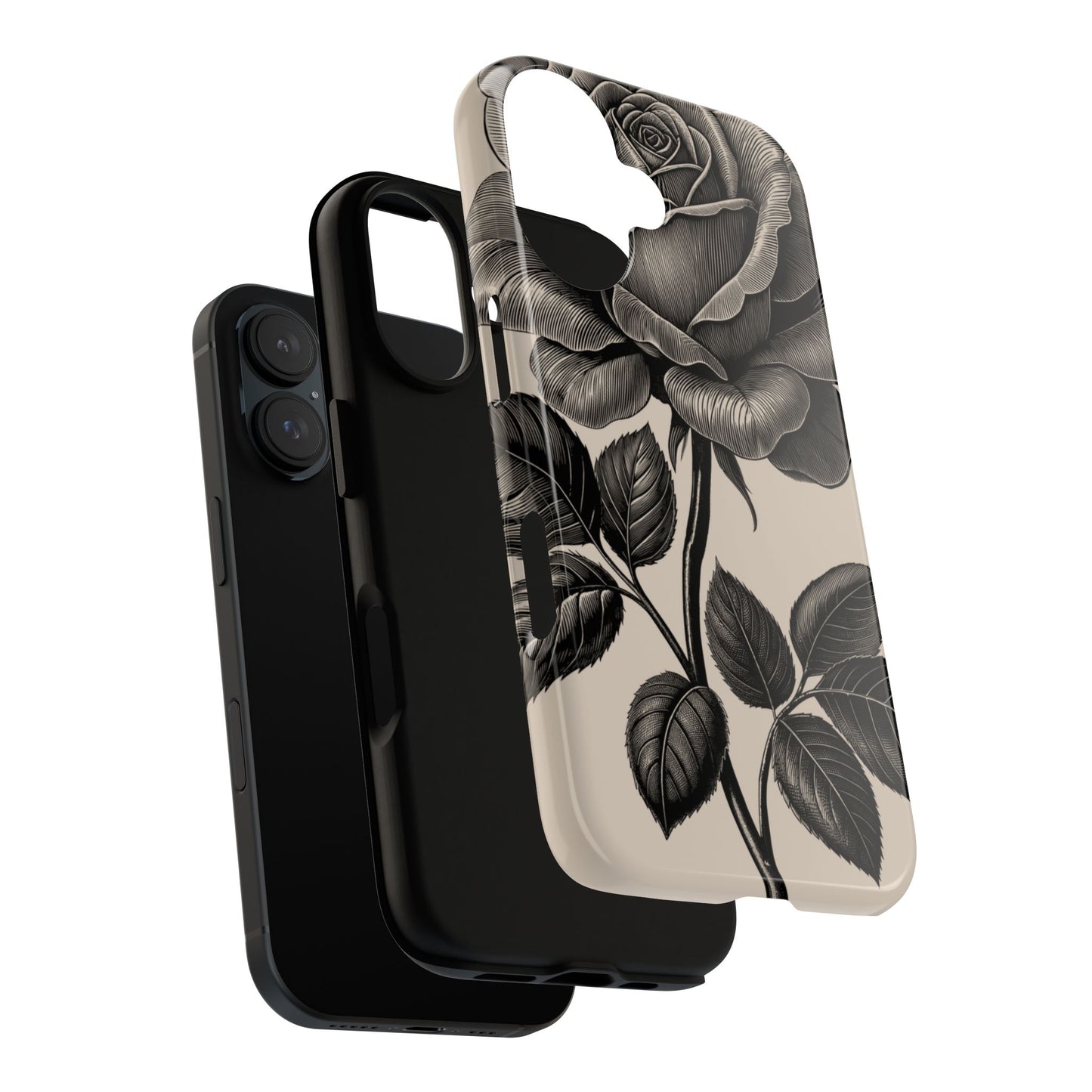 Black Rose Phone Case, Tough Cases with Floral Design, Elegant Tech Accessory, Gift for Flower Lovers, Stylish Protection