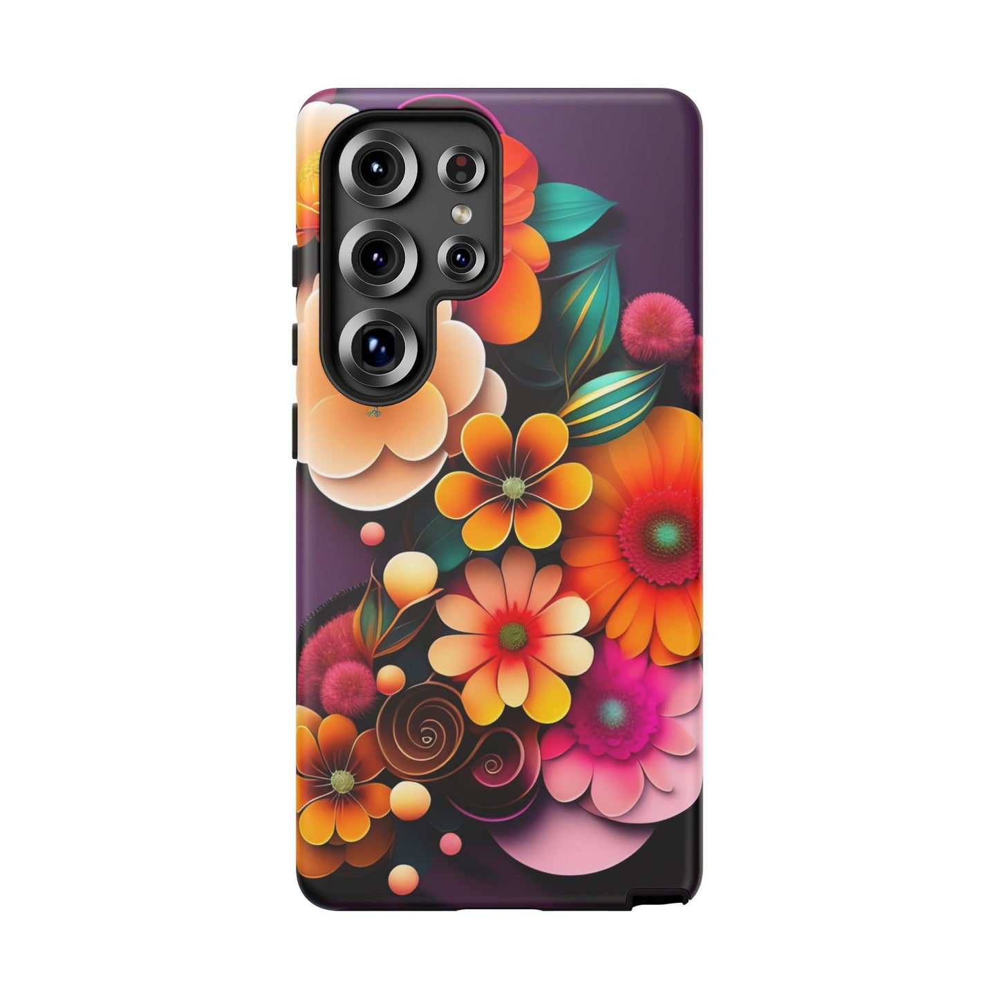 Floral Burst Tough Phone Case — Colorful Retro Flowers Protective Cover