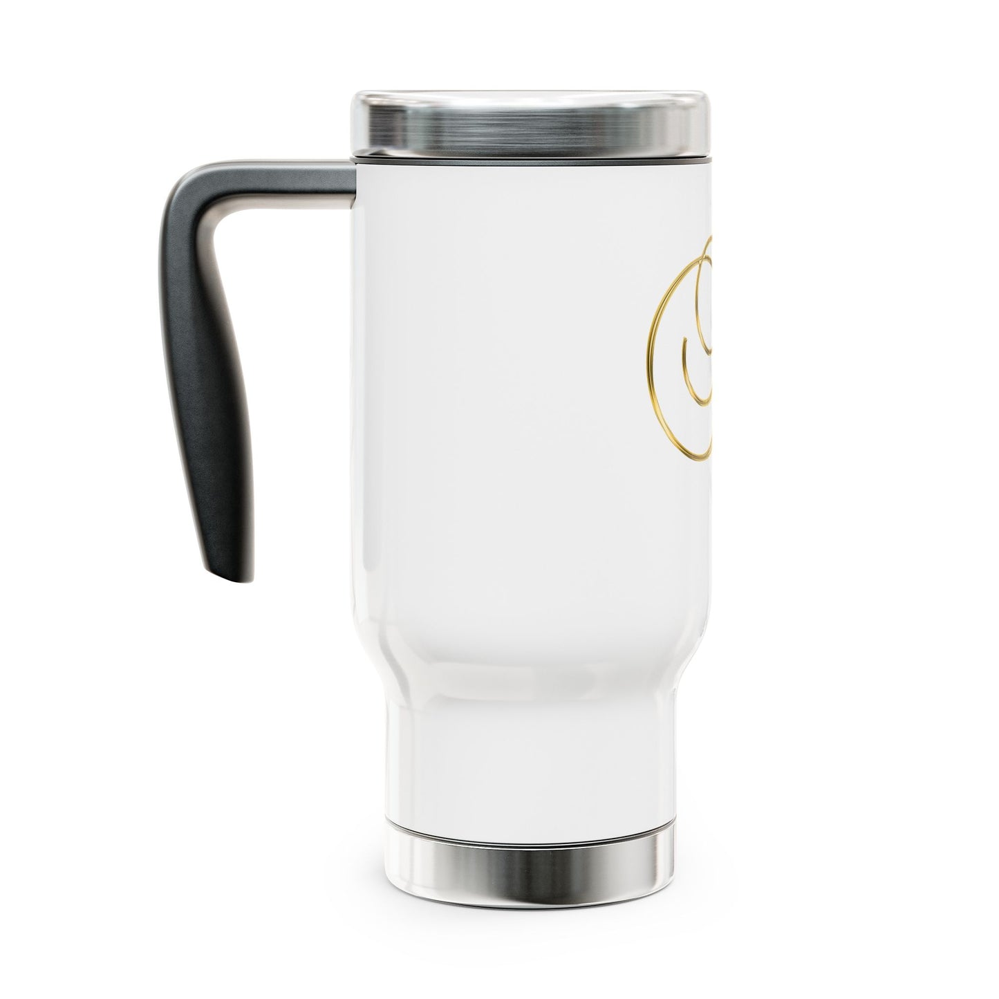 Monogram H Gold Travel Mug — 14oz Stainless Steel Tumbler with Handle