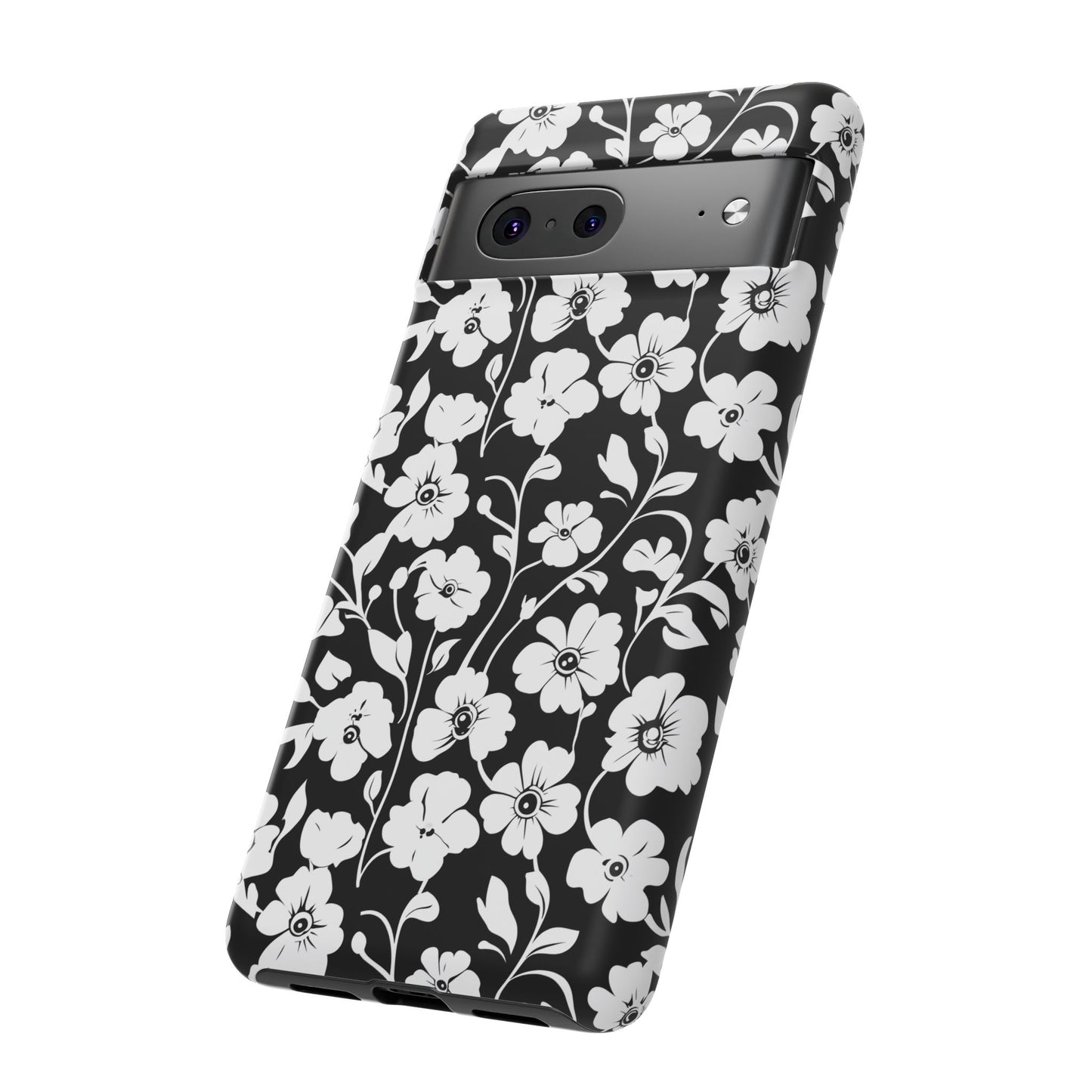 Floral Noir Tough Phone Case — Black & White Flower Protective Cover