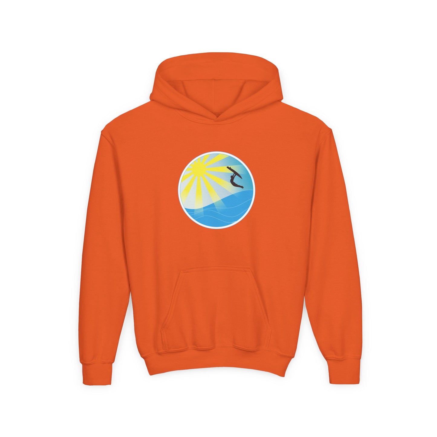 Sunrise Surf Circle Youth Hoodie | Surfing Wave Graphic
