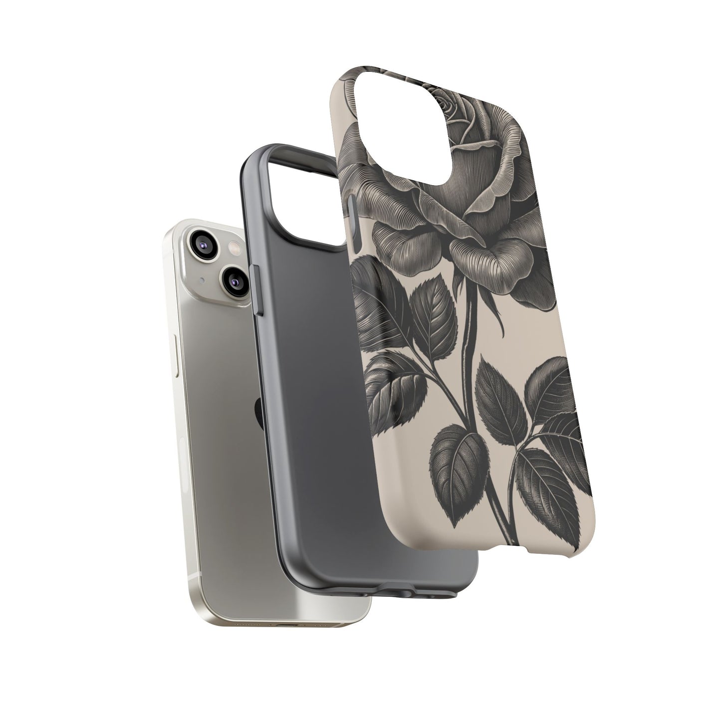 Black Rose Phone Case, Tough Cases with Floral Design, Elegant Tech Accessory, Gift for Flower Lovers, Stylish Protection