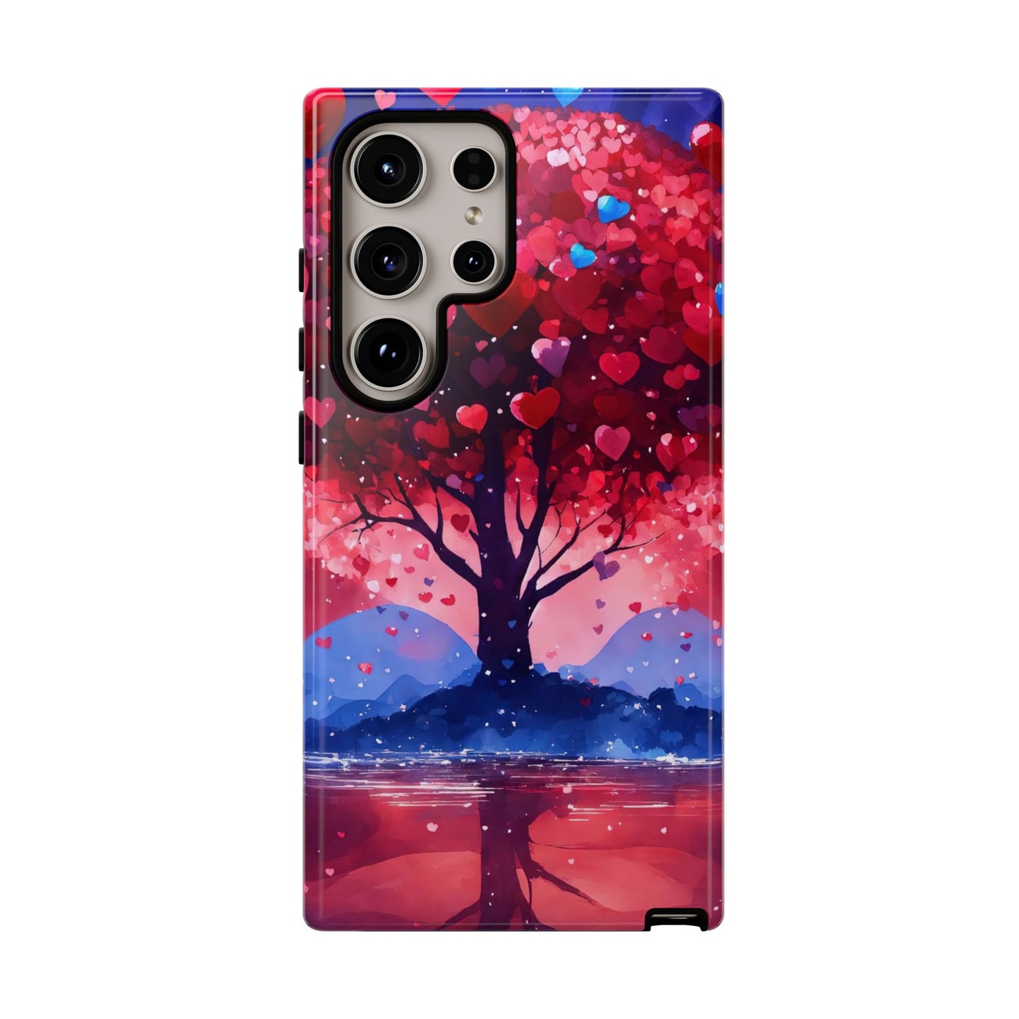 Heart Tree Phone Case — Romantic Red & Blue Protective Tough Case