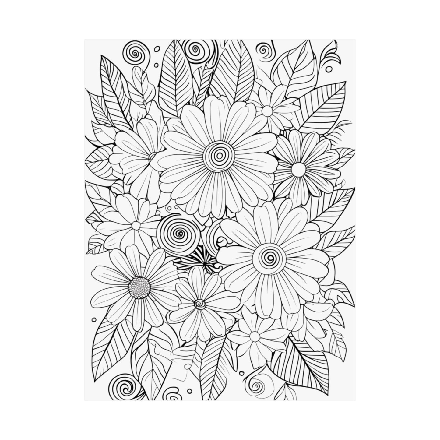 DIY Botanical Doodle Poster — Black & White Floral Coloring Art Print