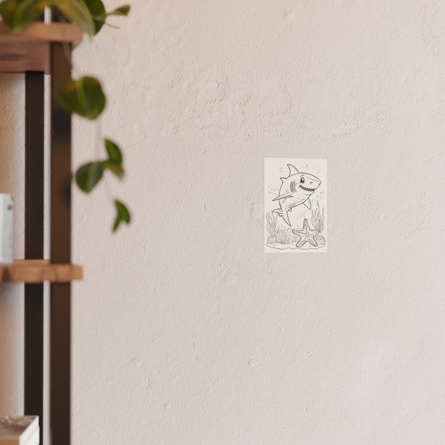 Cute Shark Coloring Poster — Satin & Archival Matte Ocean Print for Kids’ Rooms