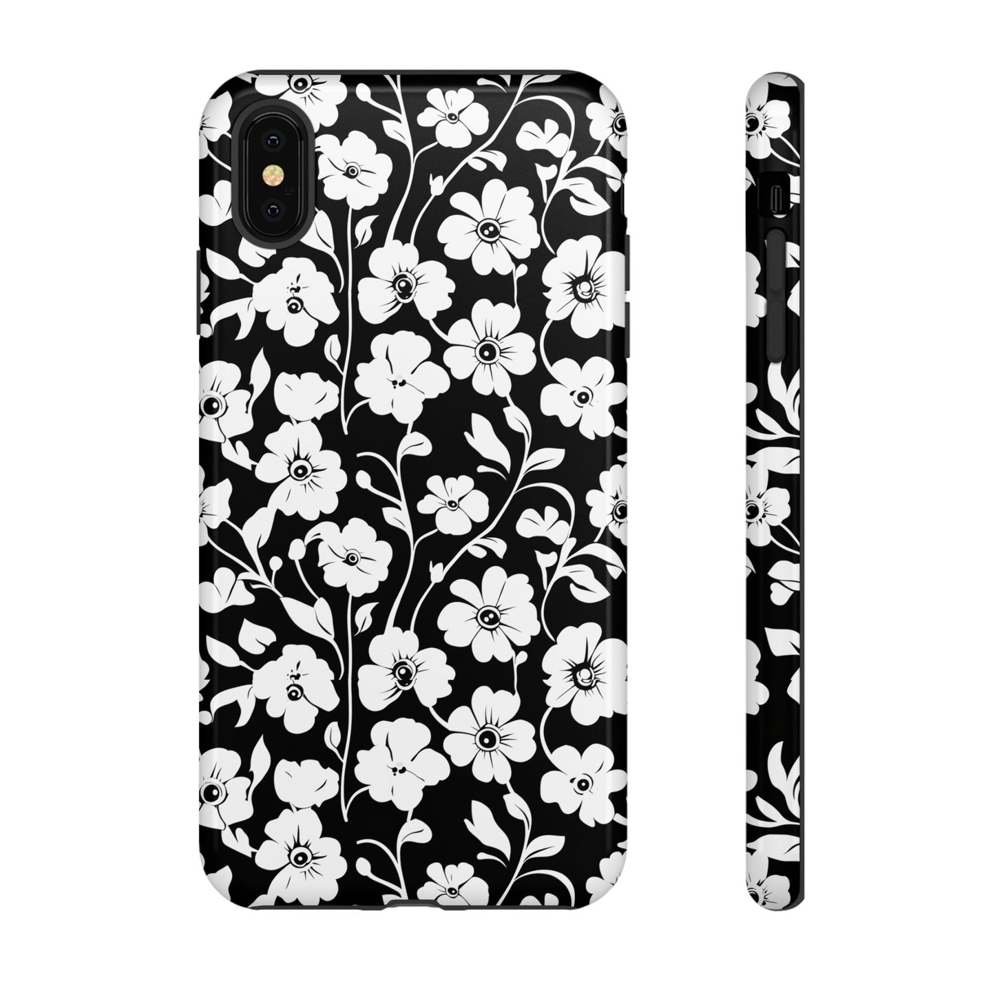 Floral Noir Tough Phone Case — Black & White Flower Protective Cover