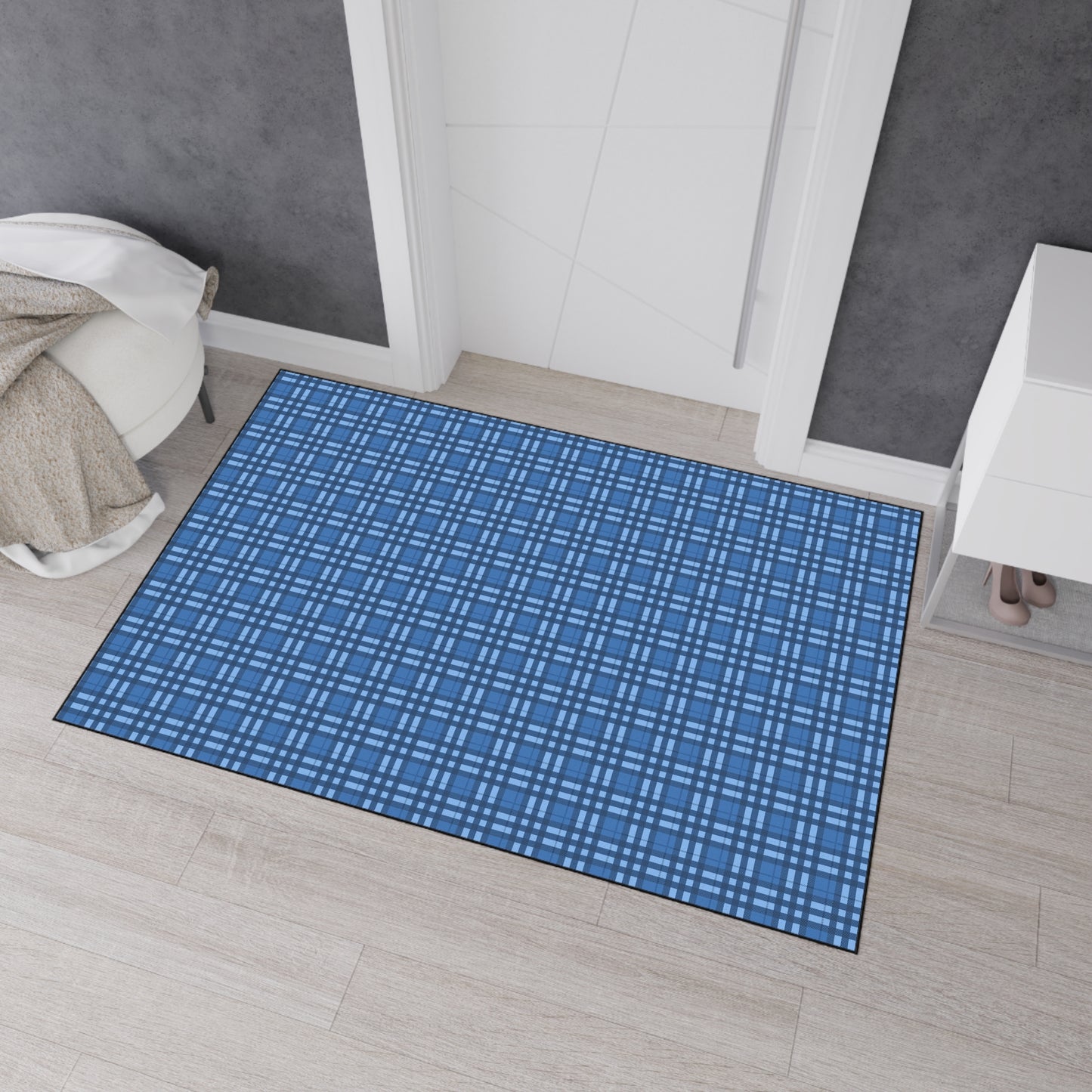 Blue Plaid Heavy-Duty Floor Mat — Durable Non-Slip Entry & Utility Rug