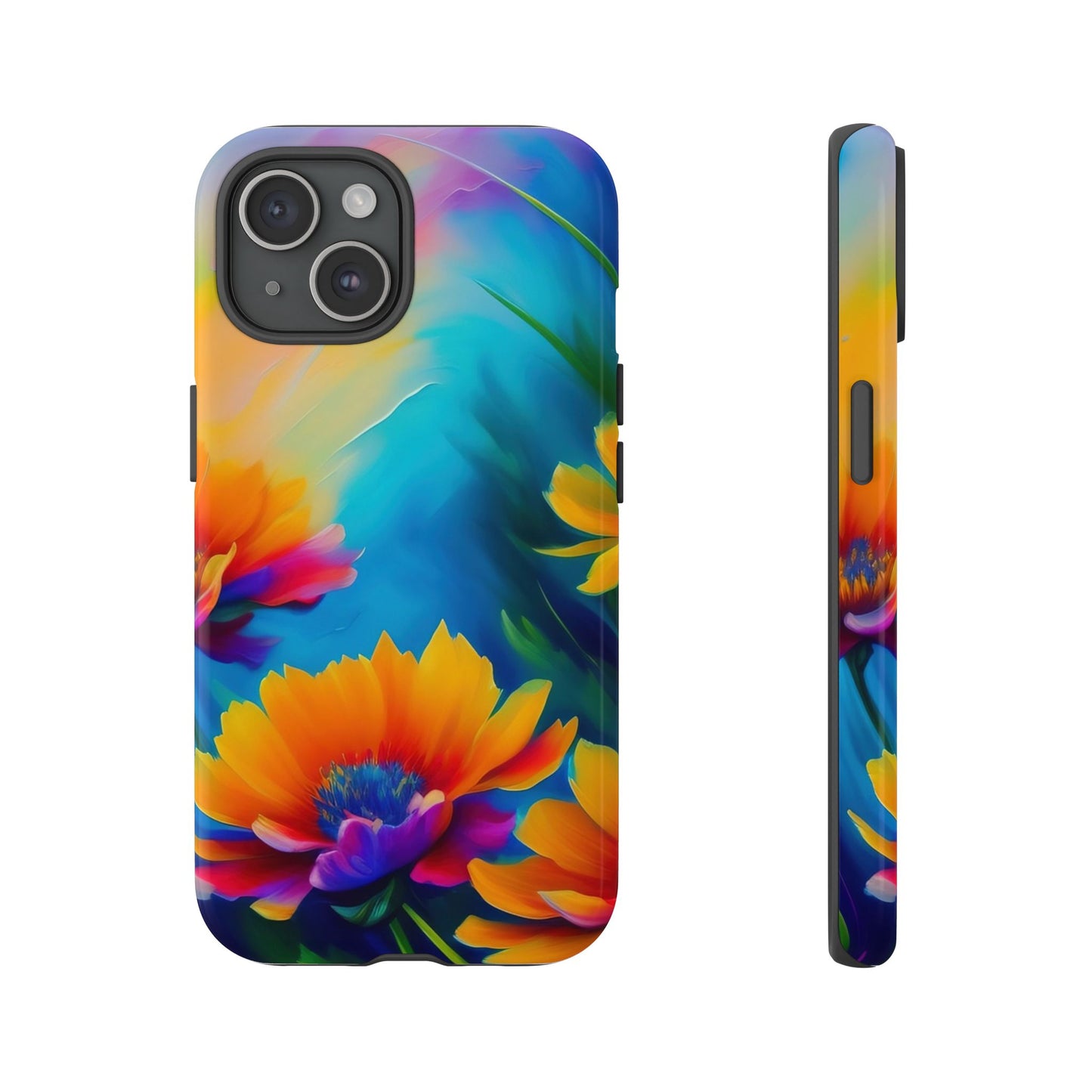 Floral Burst Tough Phone Case — Vibrant Watercolor Flowers Protective Cover