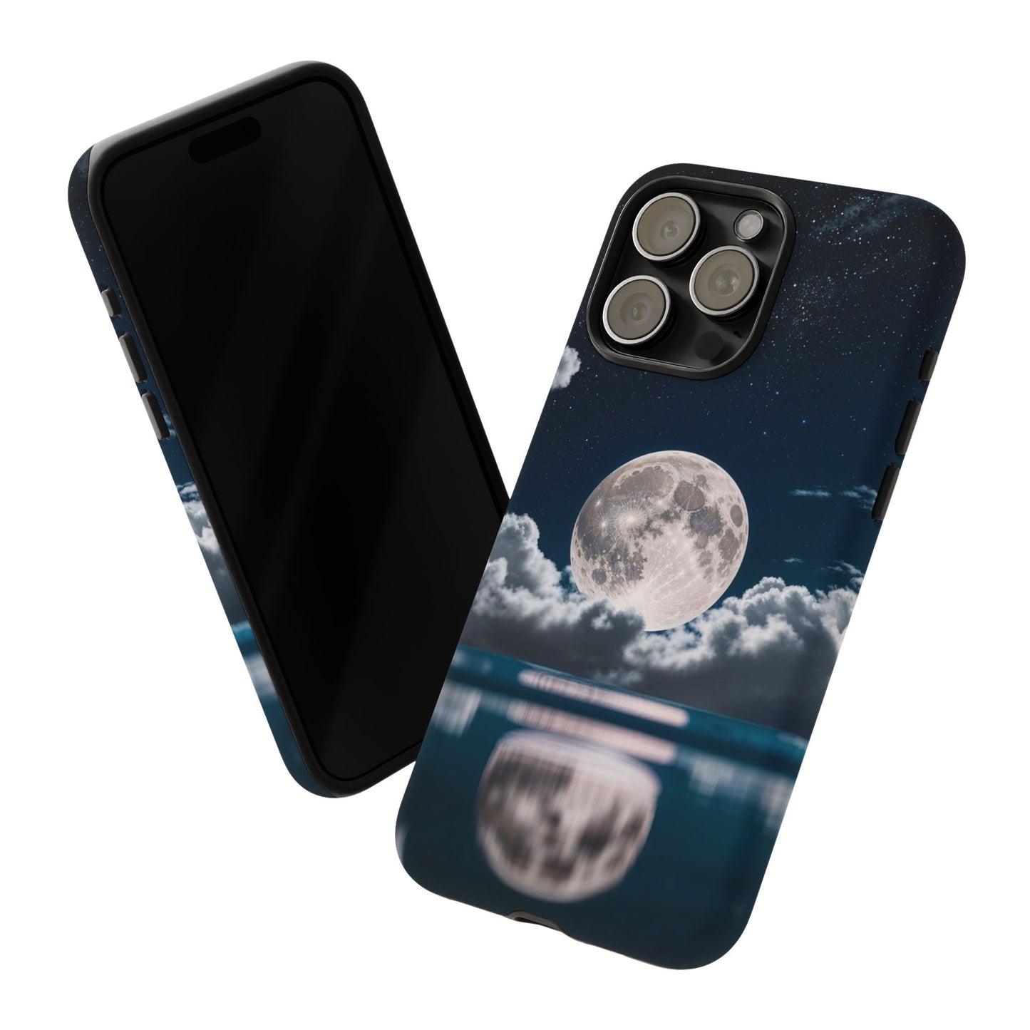 Moonlit Reflection Phone Case — Night Sky Moon & Clouds Tough Case