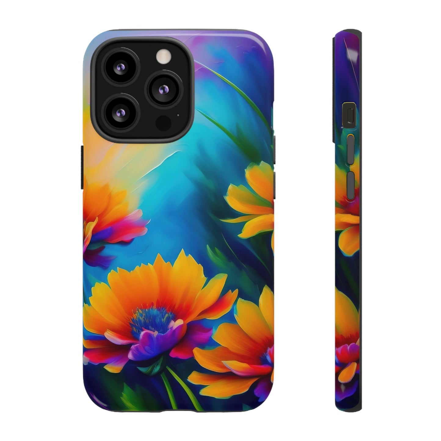 Floral Sunset Tough Phone Case — Vibrant Watercolor Flowers Protective Cover