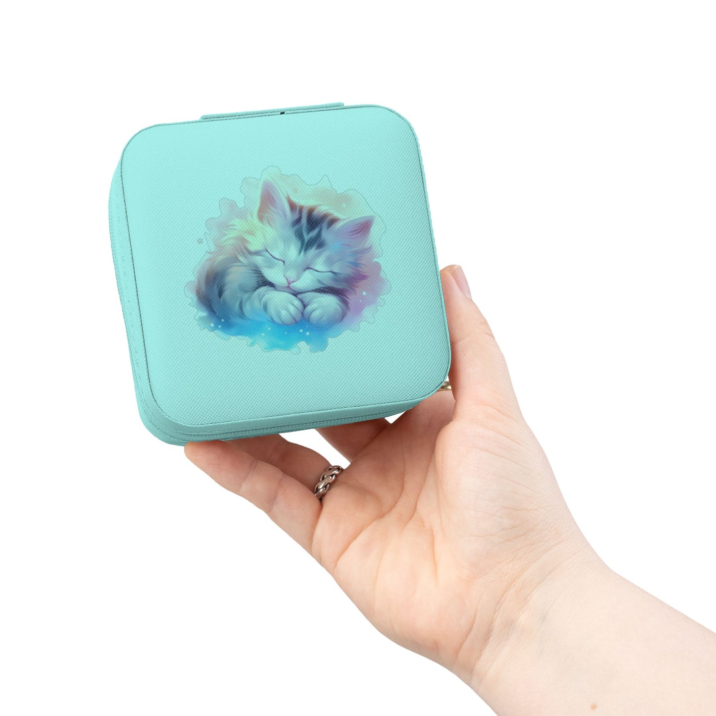 Cat Watercolor Jewelry Travel Case – Compact Organizer for Rings, Earrings & Necklaces