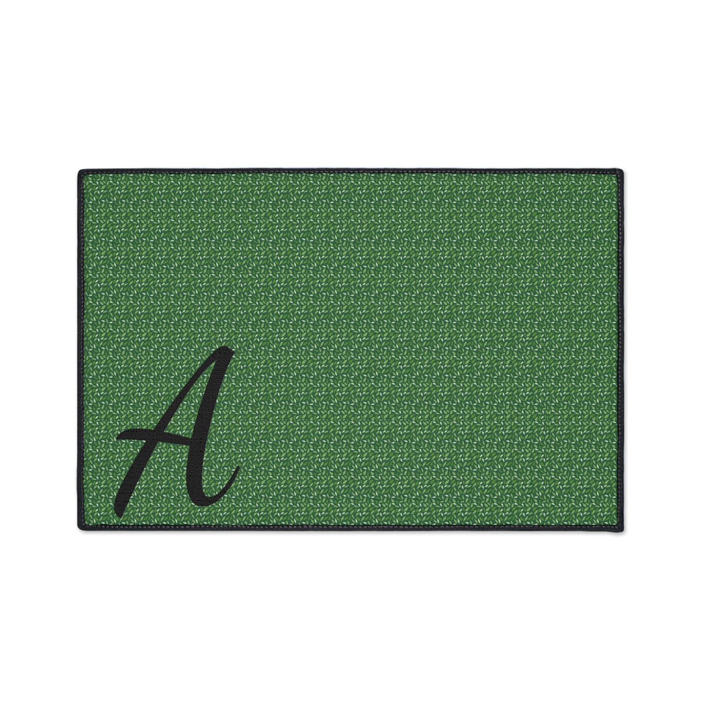 Monogram Heavy-Duty Floor Mat — Green Textured Doormat with Script "A"