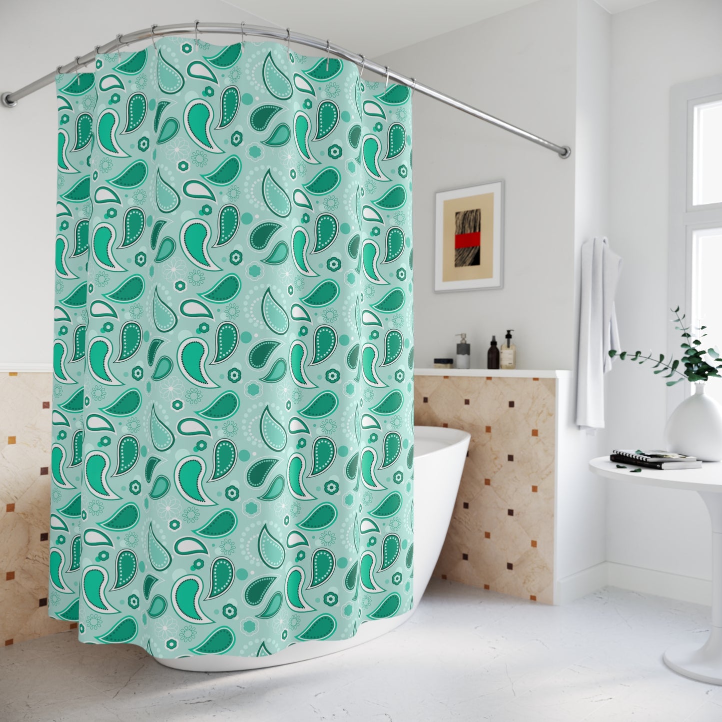 Aqua Teardrop Shower Curtains, Modern Bathroom Decor, Rainy Day Theme, Eco-Friendly Shower Curtain, Gift for Homeowners, Bath Accessories