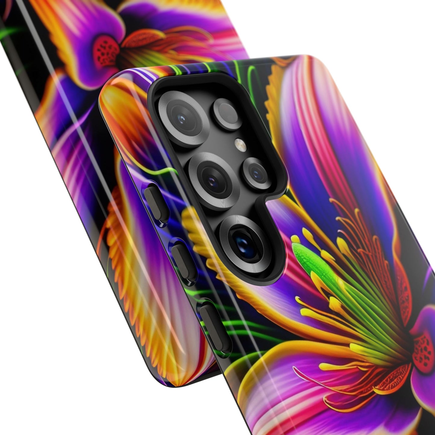 Floral Neon Tough Phone Case — Vivid Purple & Orange Lily Protective Cover