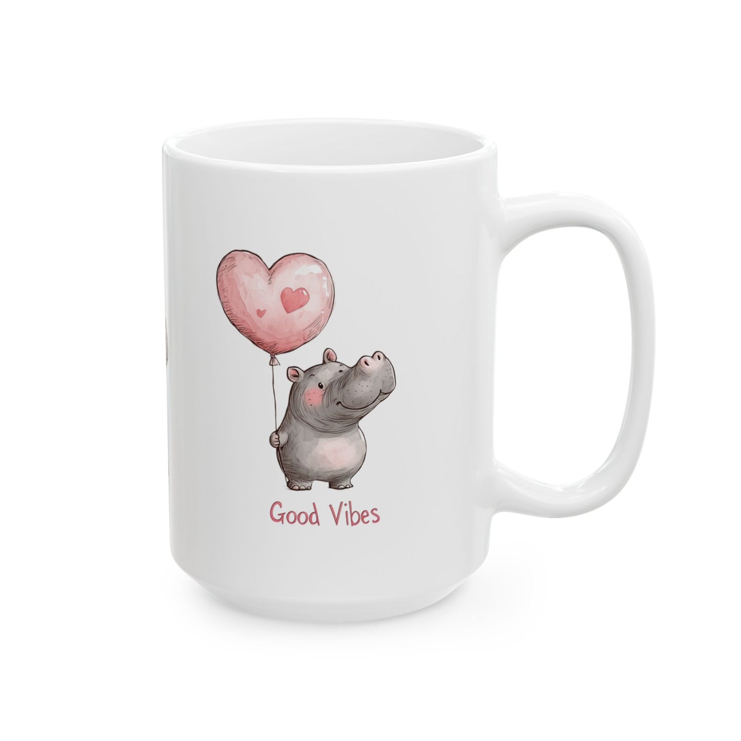 Cute Hippo Good Vibes Ceramic Mug, Gift for Animal Lovers, Positive Quote Coffee Cup, Birthday Present, Valentine's Day