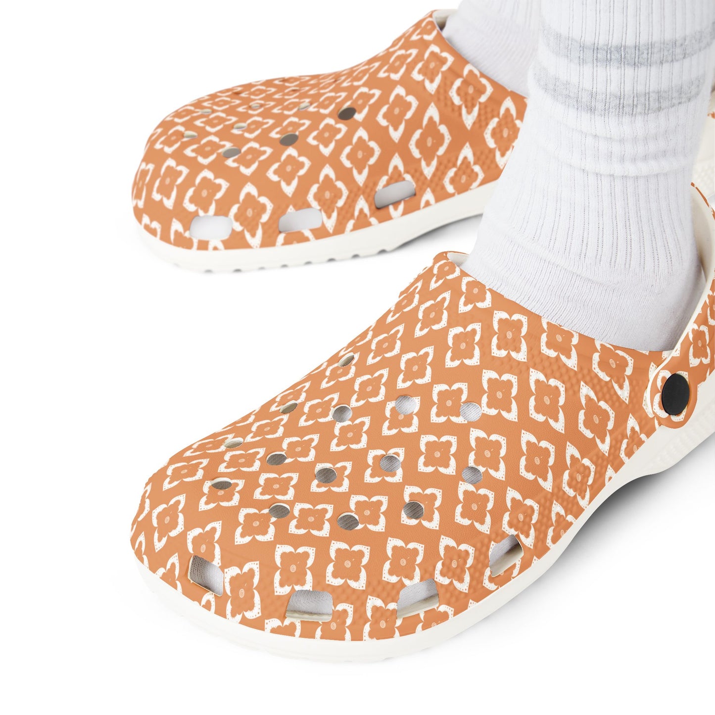 EVA Foam Clogs — Terracotta Geometric Pattern Slip-On Shoes