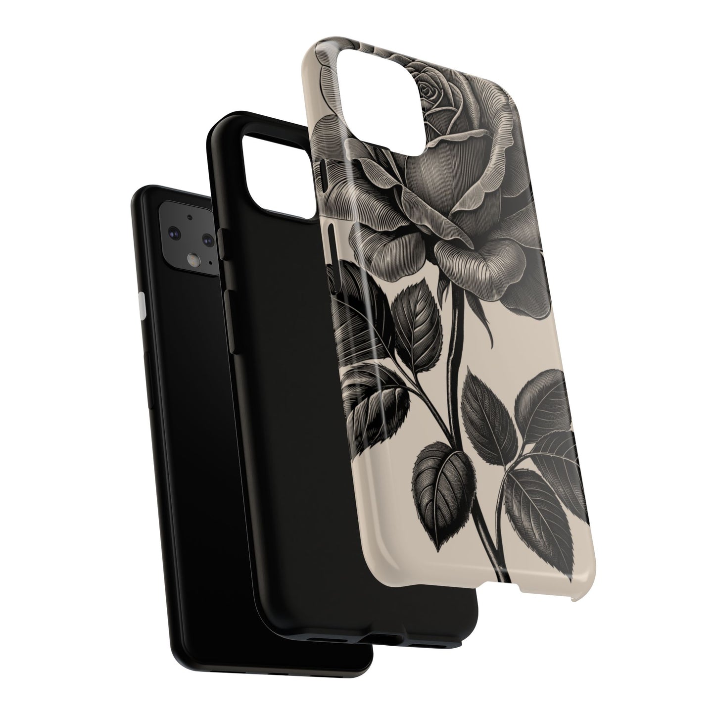 Black Rose Phone Case, Tough Cases with Floral Design, Elegant Tech Accessory, Gift for Flower Lovers, Stylish Protection