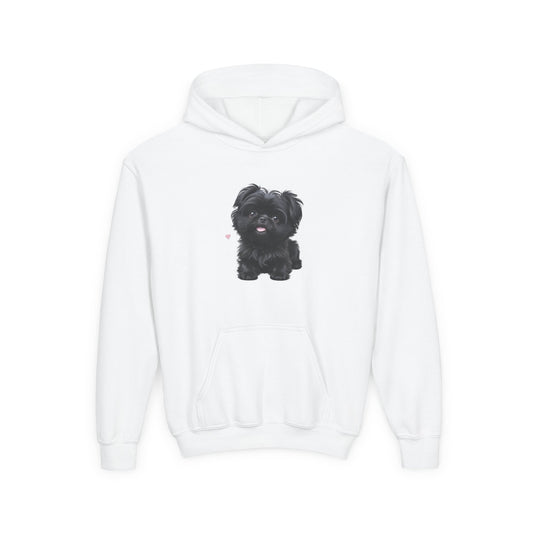 Youth Hoodie — Cute Black Shih Tzu with “Love Has Four Paws” Back Print
