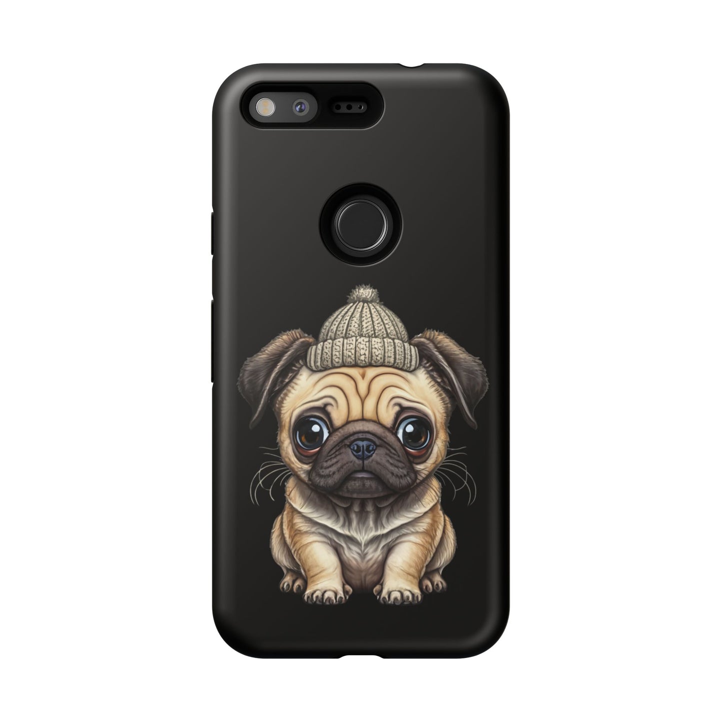 Pug Phone Case – Cute Pug Puppy Illustration on Black Tough Case