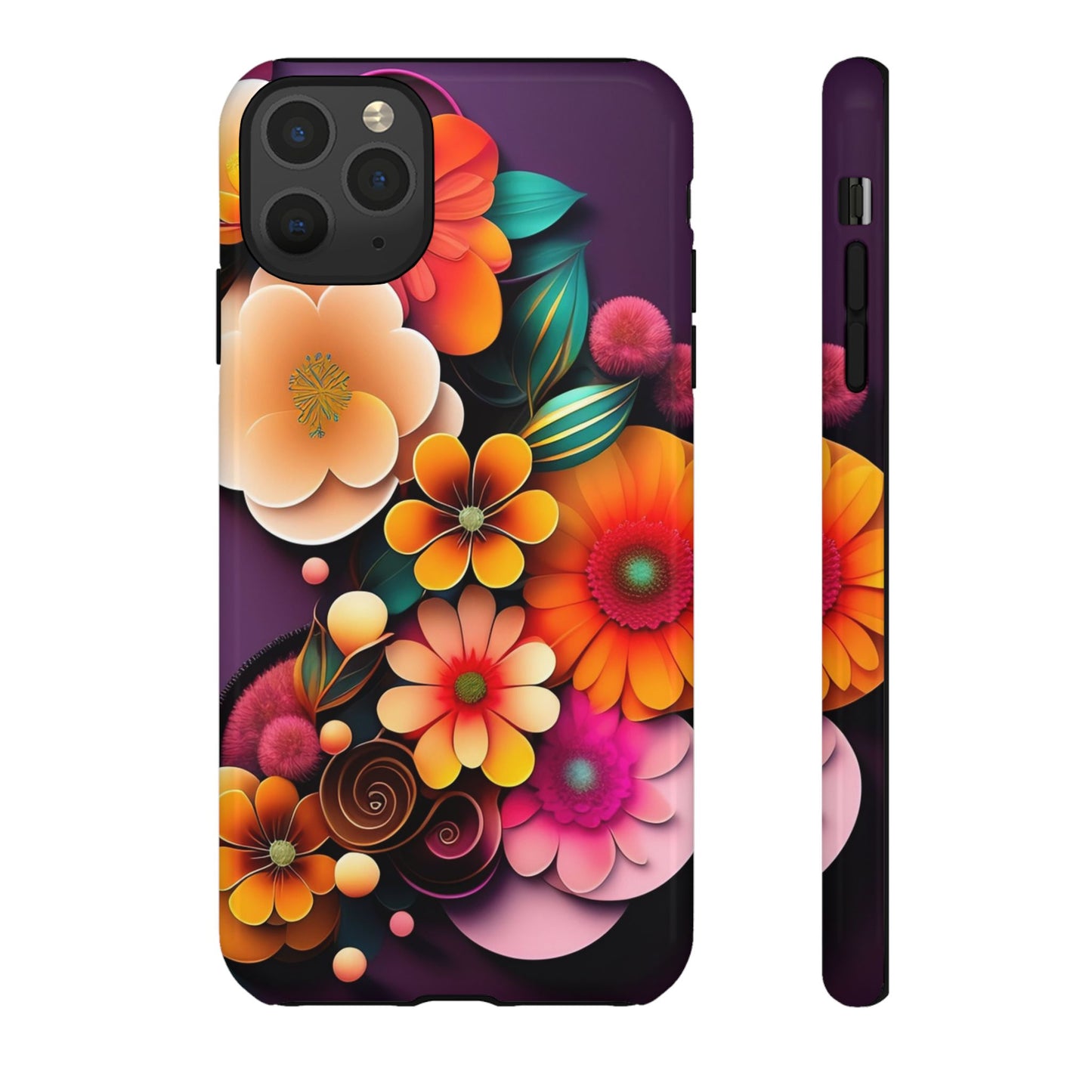 Floral Burst Tough Phone Case — Colorful Retro Flowers Protective Cover