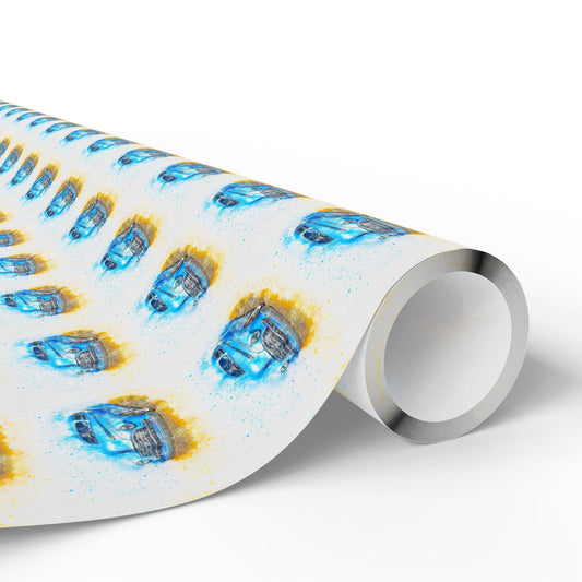 Blue Gold Abstract Dots Wrapping Paper Roll — Modern Geometric Gift Wrap