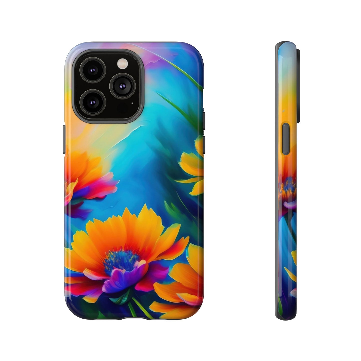 Floral Burst Tough Phone Case — Vibrant Watercolor Flowers Protective Cover