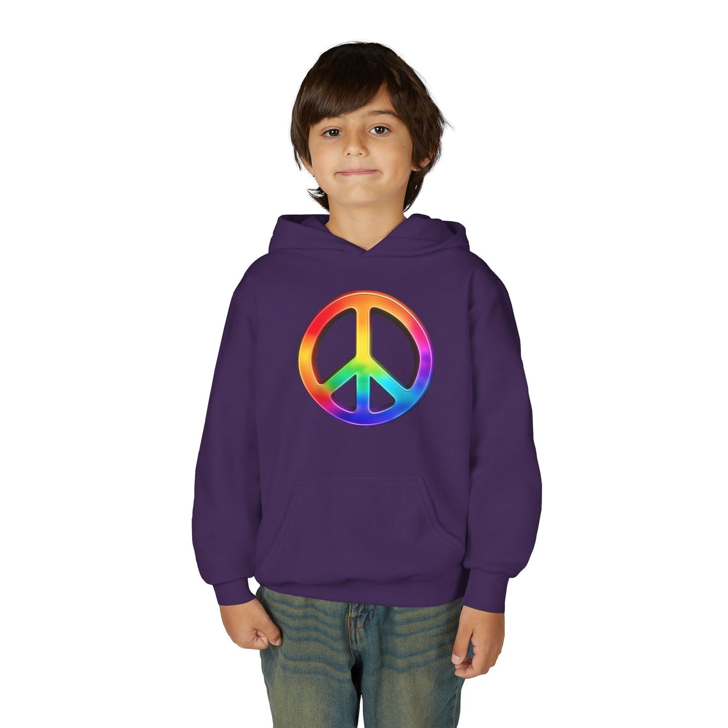 Youth Hoodie — Rainbow Peace Sign Pullover