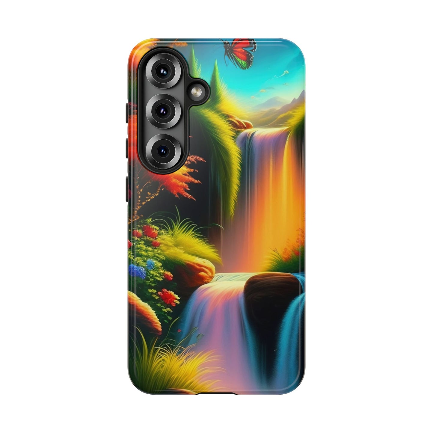 Phone Case - Vibrant Waterfall Landscape with Butterfly | Colorful Nature Protective Case