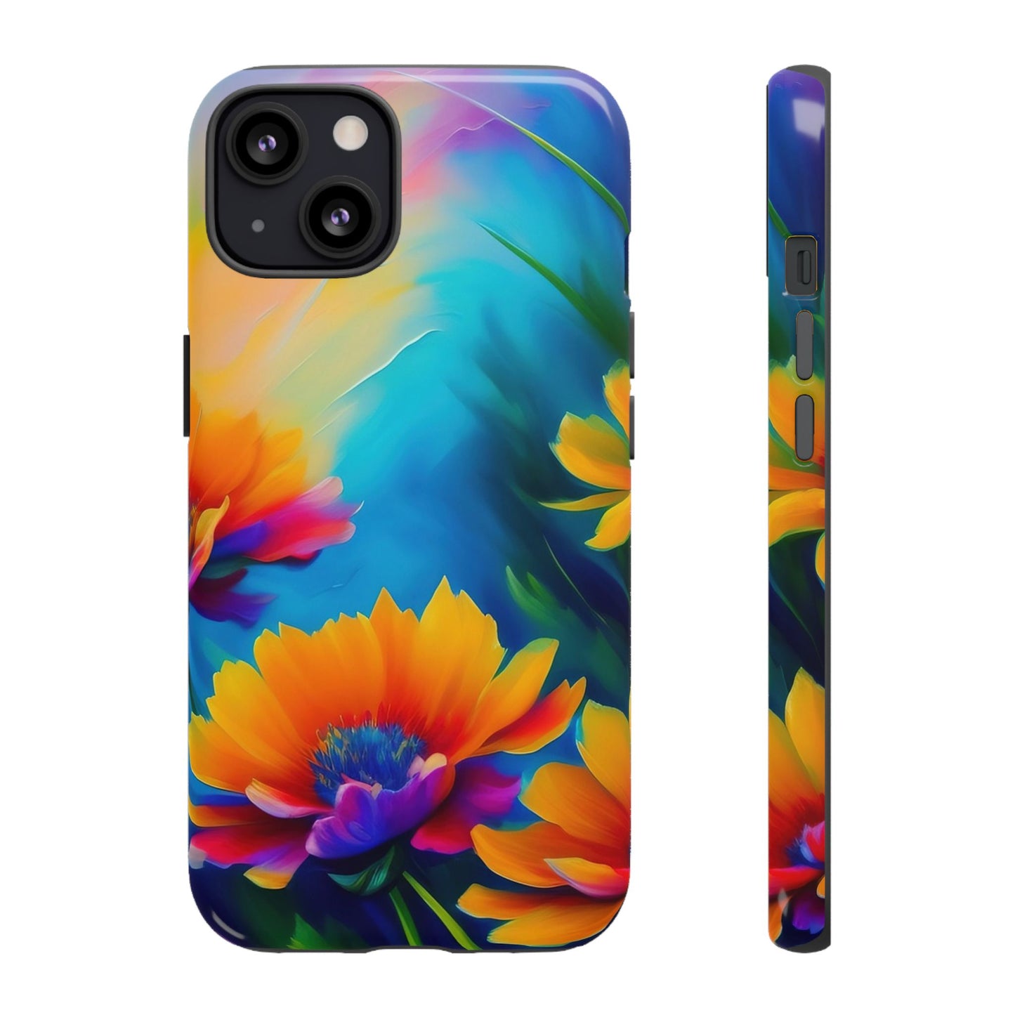 Floral Burst Tough Phone Case — Vibrant Watercolor Flowers Protective Cover
